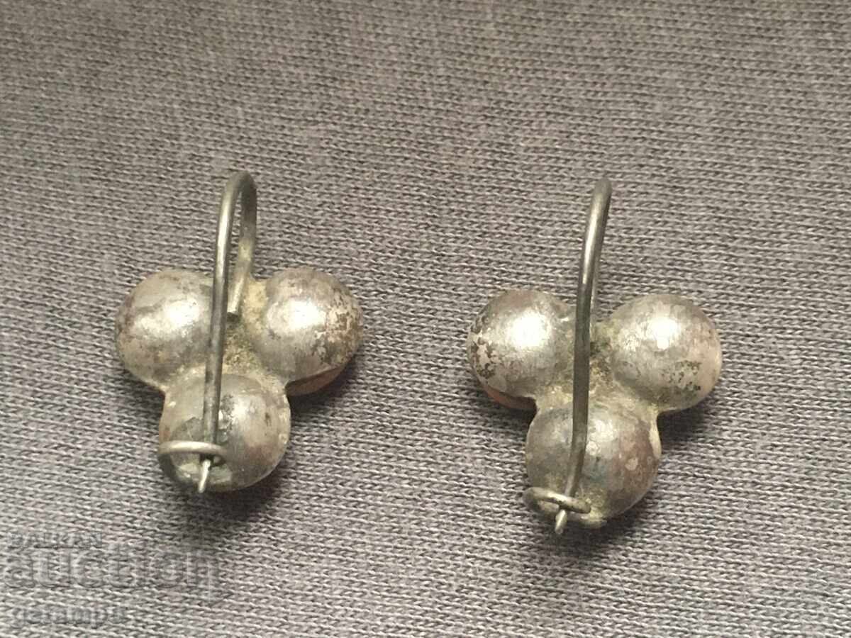 Δημοπρασία Παλιά Ασημένια Σκουλαρίκια με Κόκκινο Κοράλλι / Κουτί