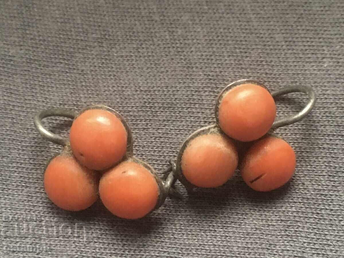Παλιά Ασημένια Σκουλαρίκια με Κόκκινο Κοράλλι / Κουτί - 6