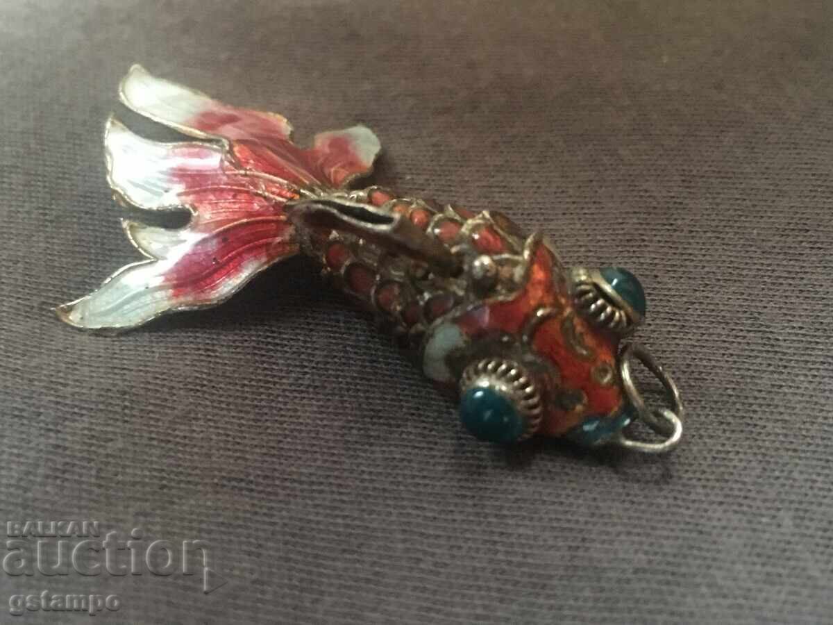 Old Chinese Enamel Jewelry / Koi Fish Pendant - 5 Old Chinese Enamel Jewelry / Koi Fish Pendant - 5