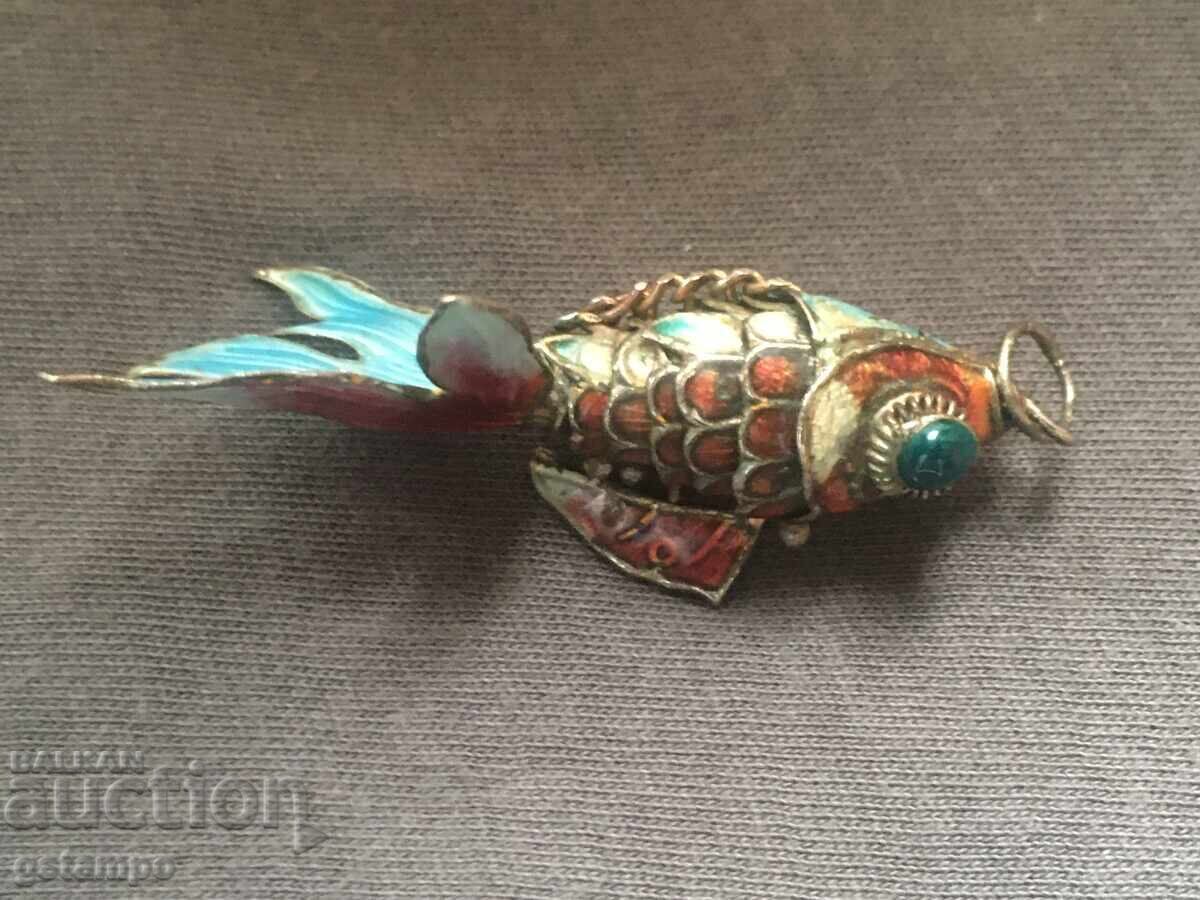 Old Chinese Enamel Jewelry / Koi Fish Pendant - 7 Old Chinese Enamel Jewelry / Koi Fish Pendant - 7