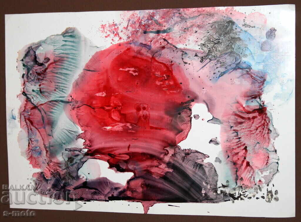 Auction Abstract watercolor painting signed, 1983 Auction Abstract watercolor painting signed, 1983