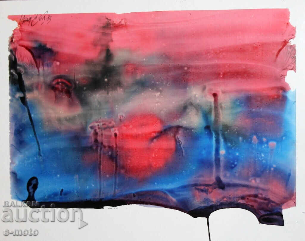 Abstract watercolor painting signed, 1983 Abstract watercolor painting signed, 1983