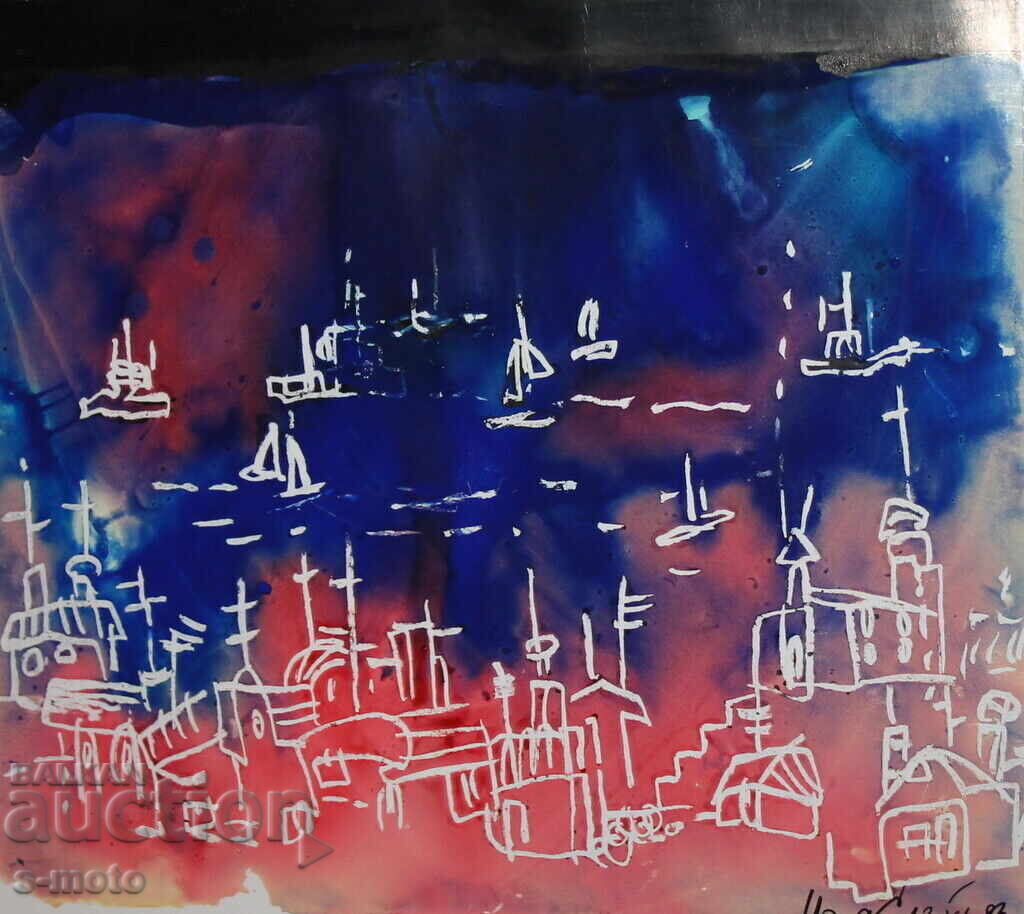 Παράδοση Αφηρημένη ακουαρέλα ζωγραφική υπογεγραμμένη, 1983