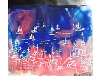 Abstract watercolor painting signed, 1983