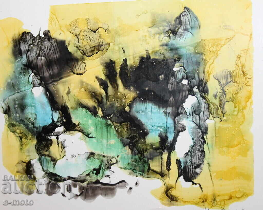 Delivery of Abstract watercolor painting signed, 1983