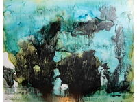 Abstract watercolor painting signed, 1983