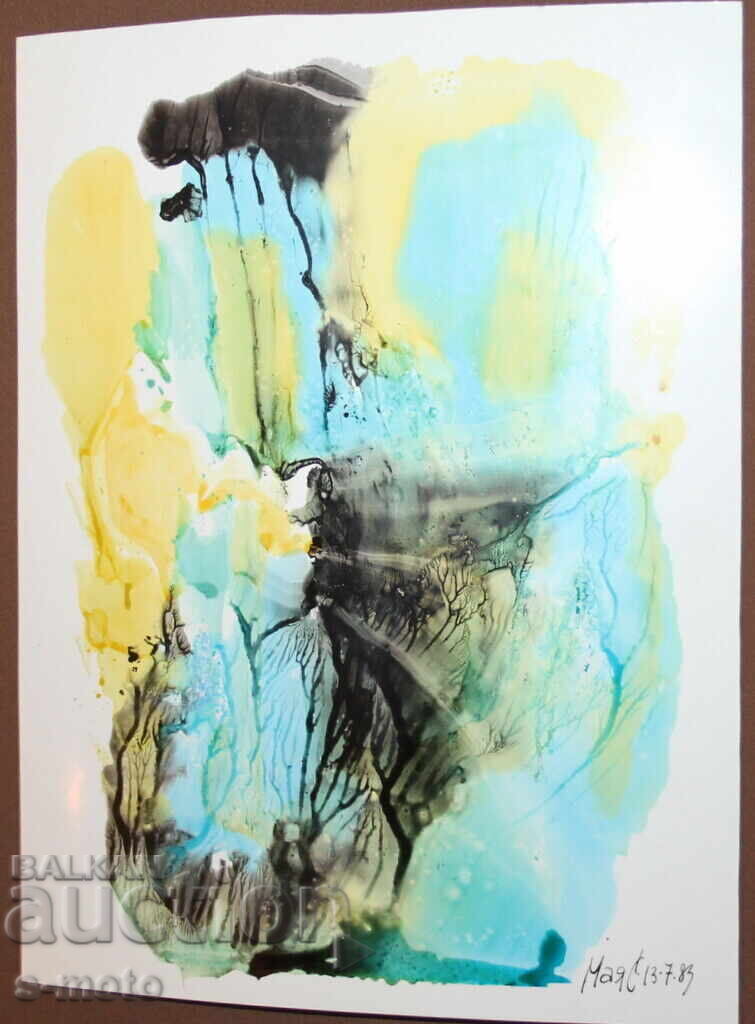 Auction Abstract watercolor painting signed, 1983 Auction Abstract watercolor painting signed, 1983