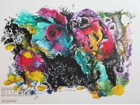 Pictură abstractă acuarelă semnată, 1984