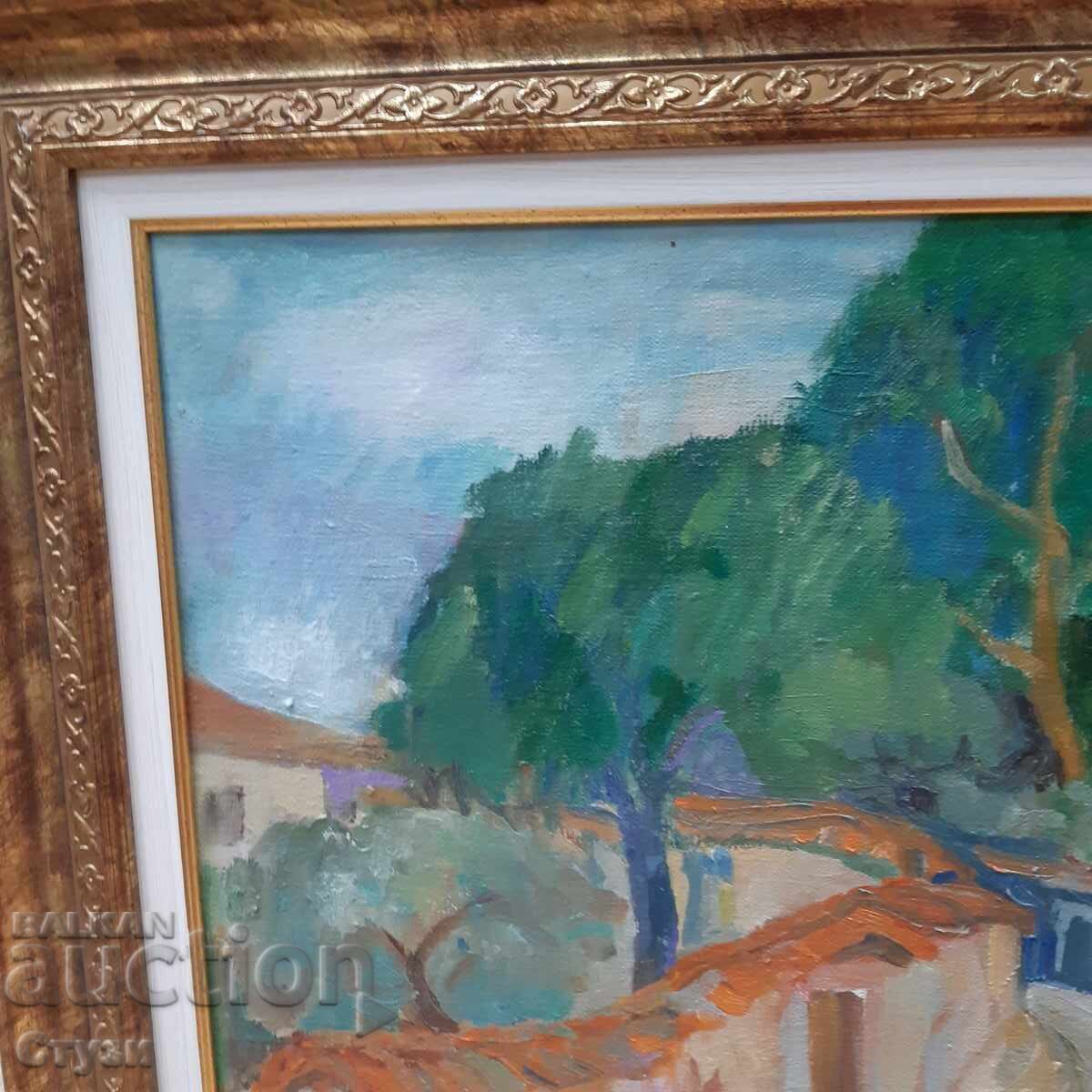 Street - Stela Mishaykova, oil, 46 x 55 cm, certificate with price 600.00 BGN | € 306.78 Street - Stela Mishaykova, oil, 46 x 55 cm, certificate with price 600.00 BGN | € 306.78