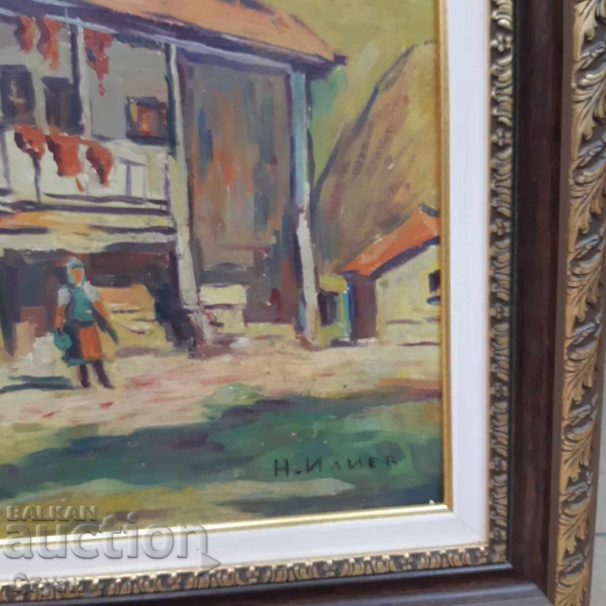 Revival House - Nikolai Iliev (1926-2008), oil, 45 x 60 cm with price 440.00 BGN | € 224.97 Revival House - Nikolai Iliev (1926-2008), oil, 45 x 60 cm with price 440.00 BGN | € 224.97