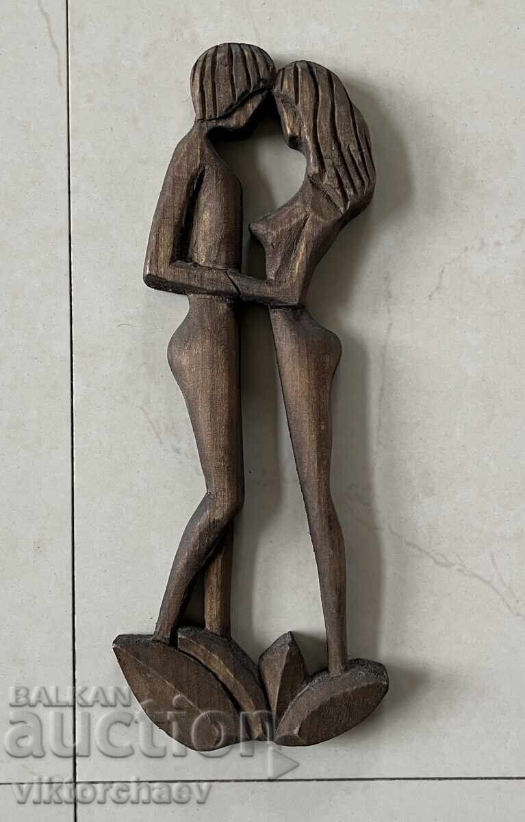 Old wood carving - "Lovers" 1997 signed