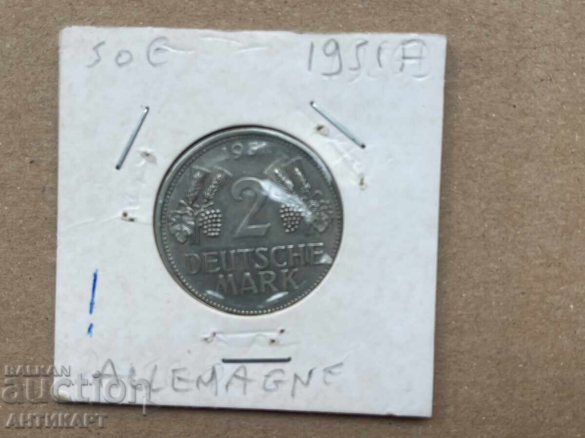 Germany Rare Coin 2 Marks 1951 F