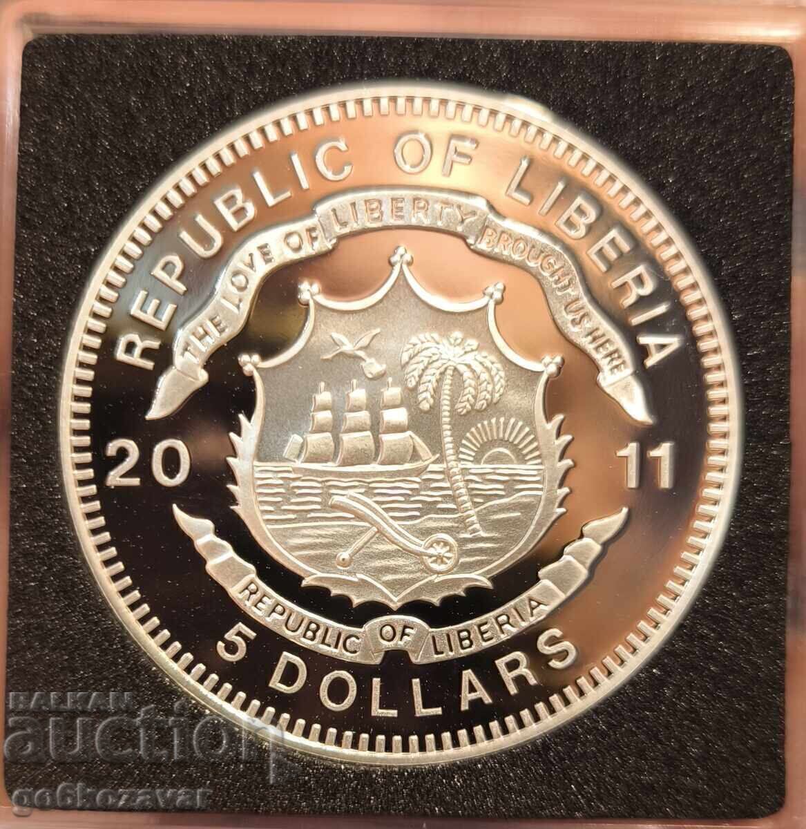 Delivery of Liberia 5 Dollars 2011 Silver 0.999 Mintage 1938 pcs Proof! RR