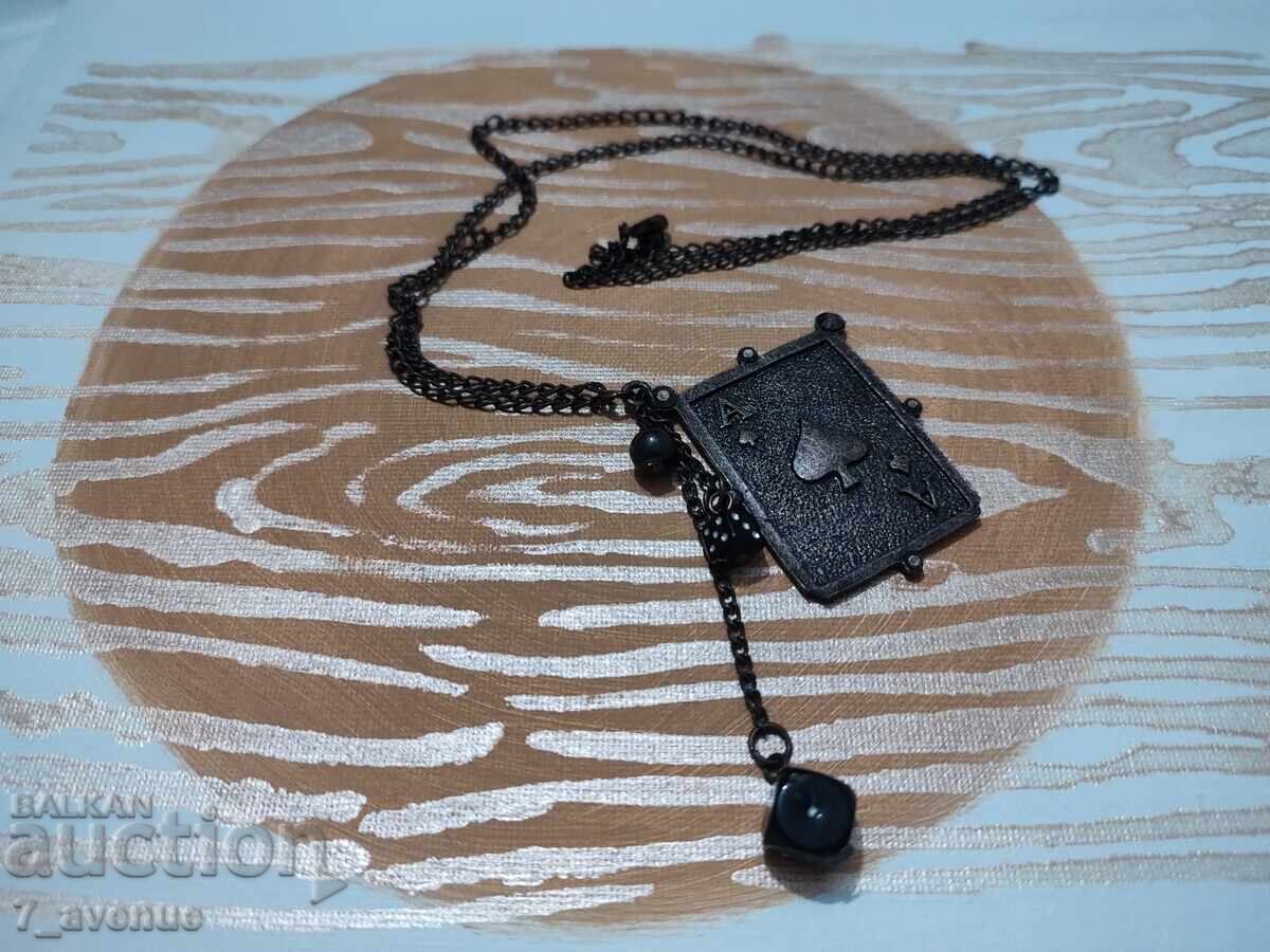 Necklace, stylish, charming ace of hearts card, dice 30.03.2025 with price 49.00 BGN | € 25.05