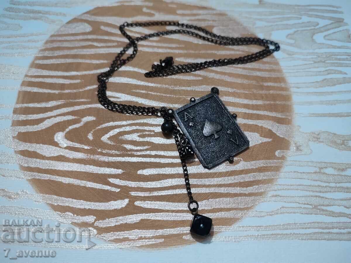 Necklace, stylish, charming ace of hearts card, dice 30.03.2025
