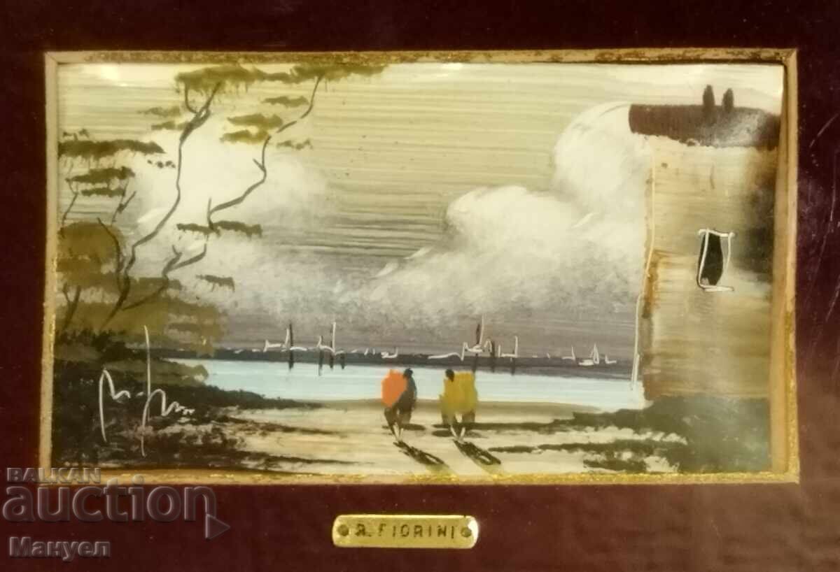 Licitație Tablou vechi, miniatură, peisaj - acuarelă Licitație Tablou vechi, miniatură, peisaj - acuarelă