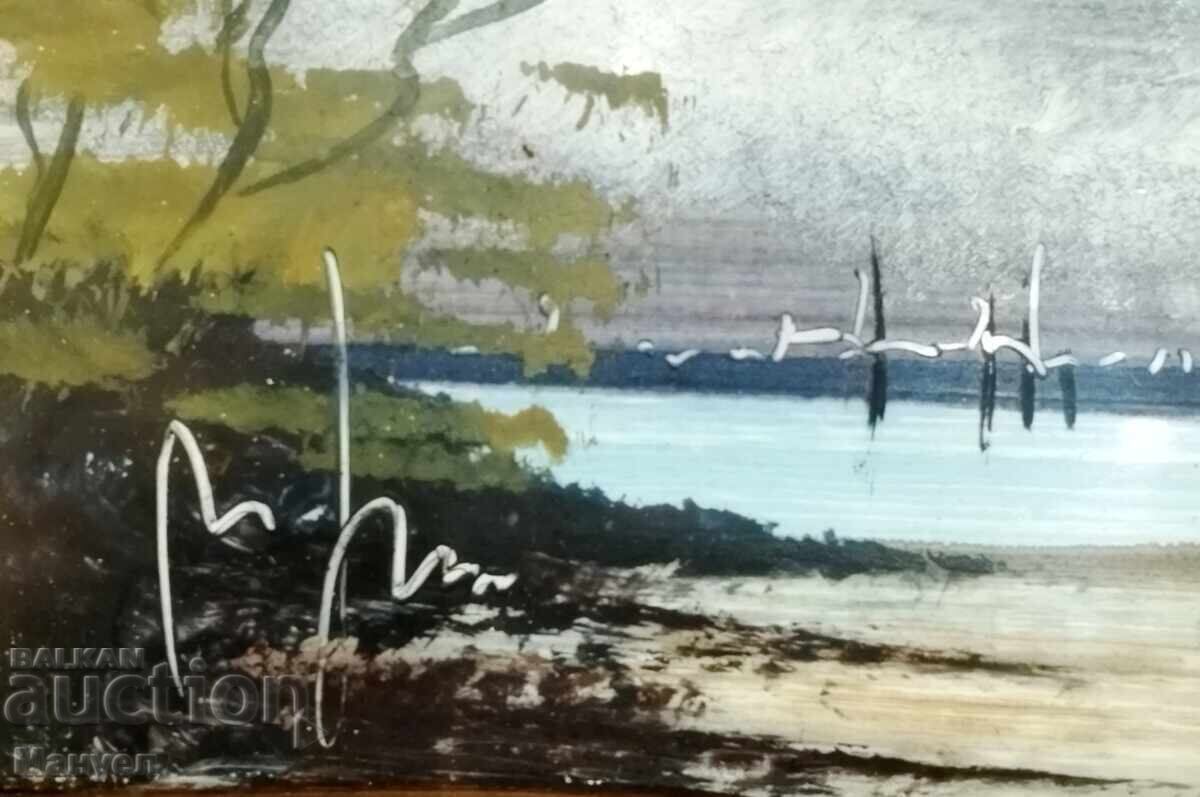 Tablou vechi, miniatură, peisaj - acuarelă - 5 Tablou vechi, miniatură, peisaj - acuarelă - 5