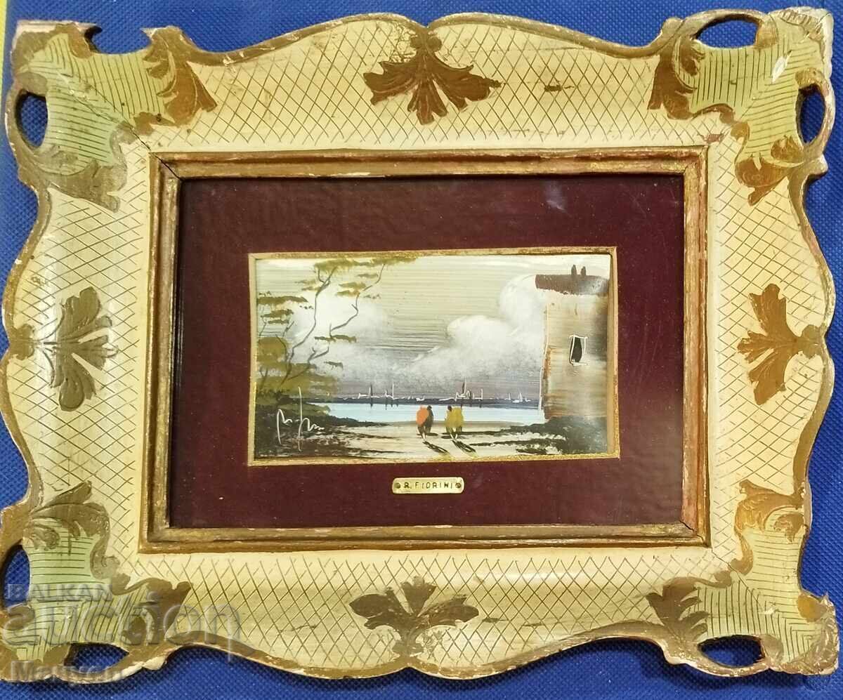 Tablou vechi, miniatură, peisaj - acuarelă Tablou vechi, miniatură, peisaj - acuarelă