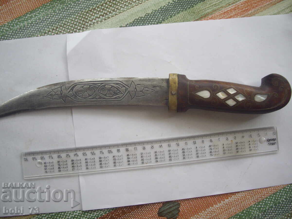 Μεγάλο χειροποίητο σφυρήλατο μαχαίρι με ωραία ξύλινη λαβή με μαργαριτάρι - 5 Μεγάλο χειροποίητο σφυρήλατο μαχαίρι με ωραία ξύλινη λαβή με μαργαριτάρι - 5