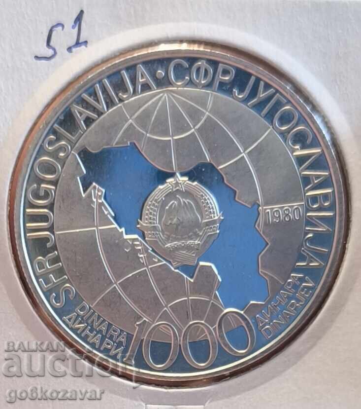 Югославия 1000 Динара Сребро 0,925, 26гр Proof Югославия 1000 Динара Сребро 0,925, 26гр Proof