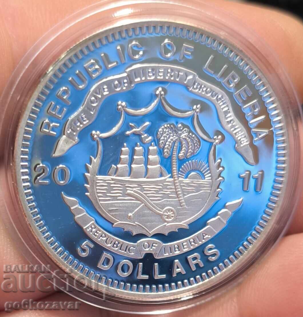 Liberia 5 Dollars 2011 Silver 0.999 Mintage 1925 pcs Proof! RR with price 100.00 BGN | € 51.13