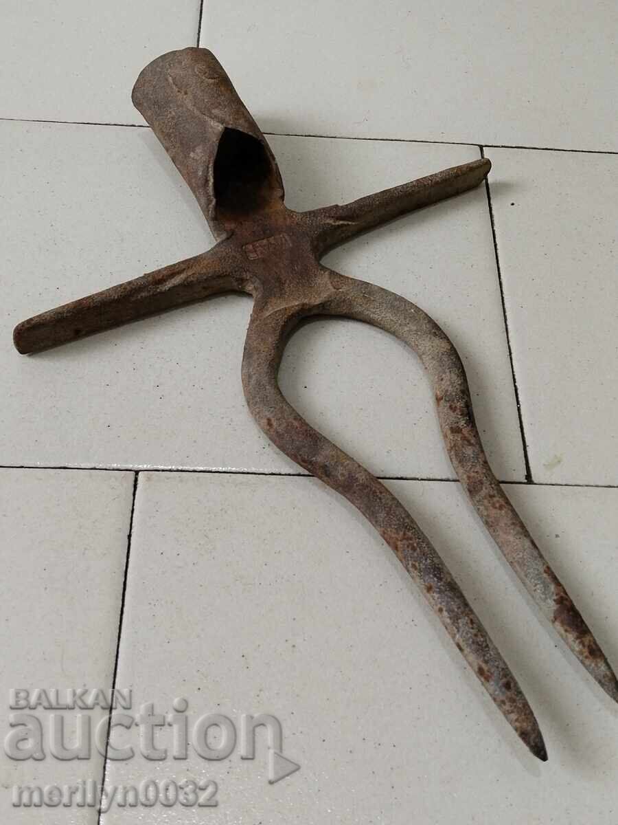 Auction Old Wrought Two Prong, Pitchfork, Wrought Iron Auction Old Wrought Two Prong, Pitchfork, Wrought Iron