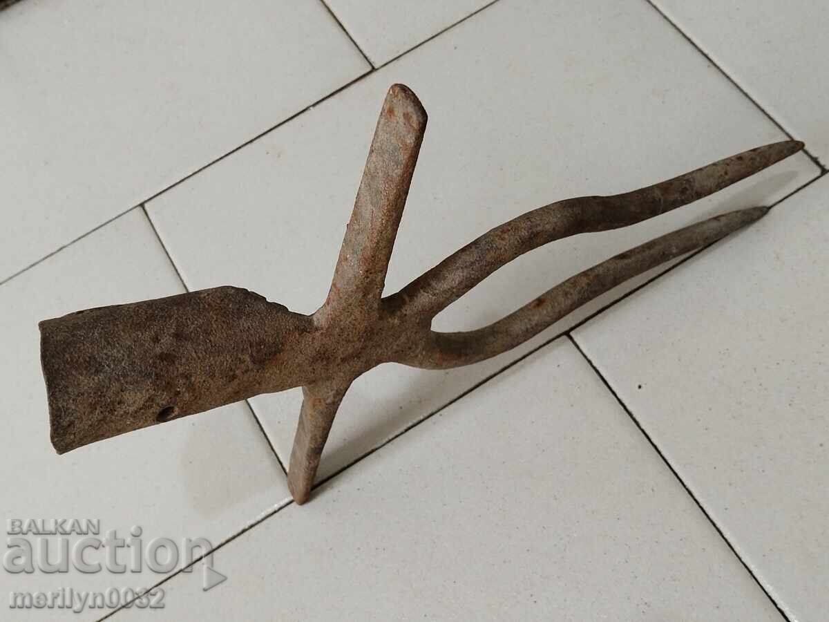 Old Wrought Two Prong, Pitchfork, Wrought Iron - 7 Old Wrought Two Prong, Pitchfork, Wrought Iron - 7