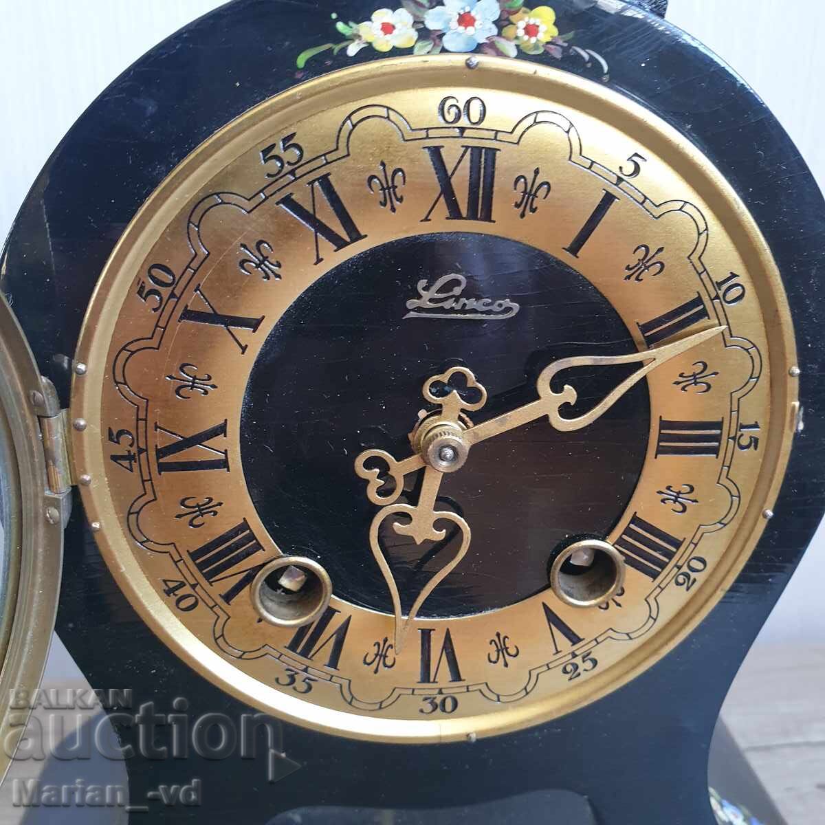 Auction Mechanical Swiss Desk Clock, Hand-Painted Auction Mechanical Swiss Desk Clock, Hand-Painted