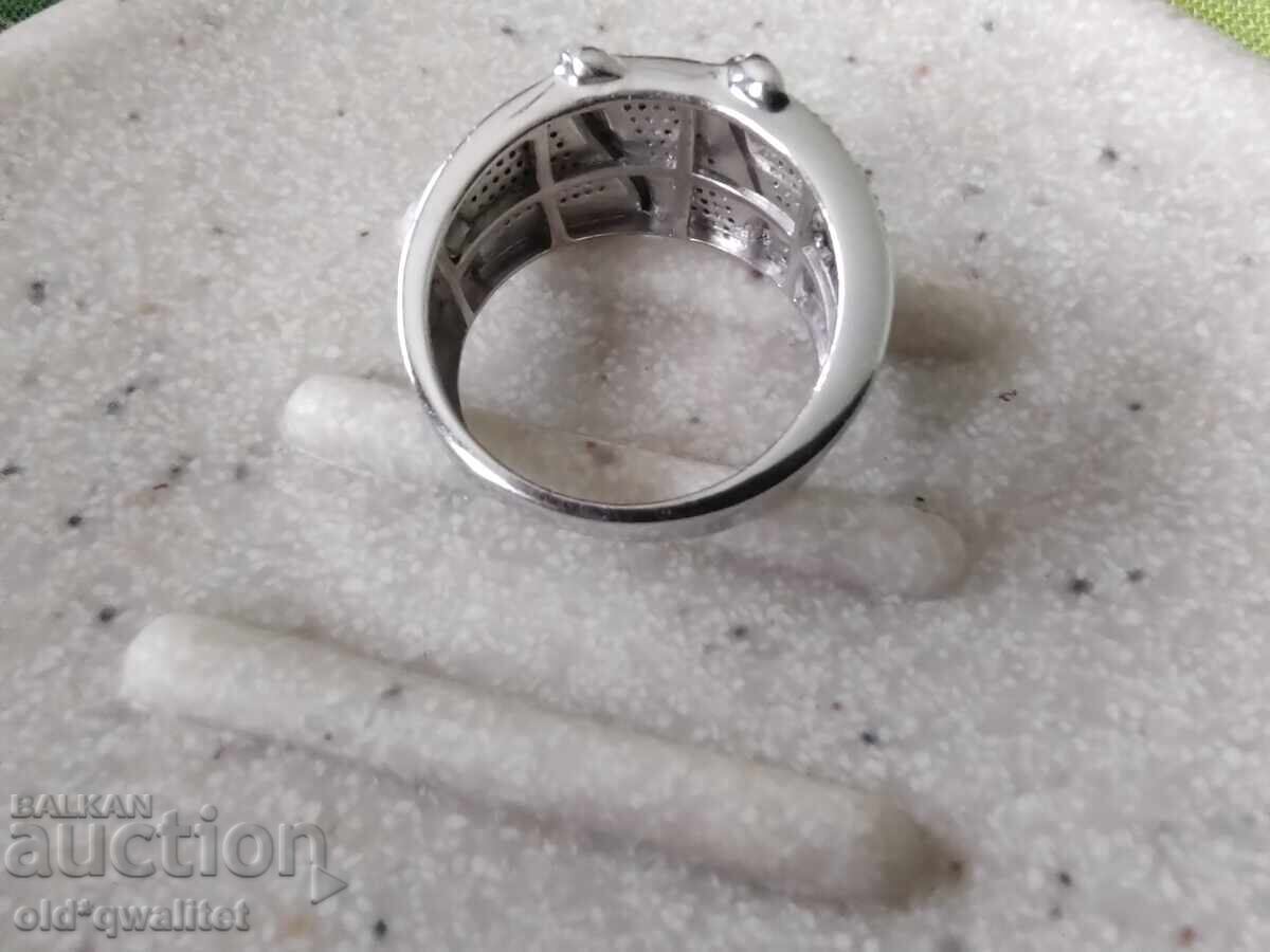 Inel de argint cu diamante albastre - 5