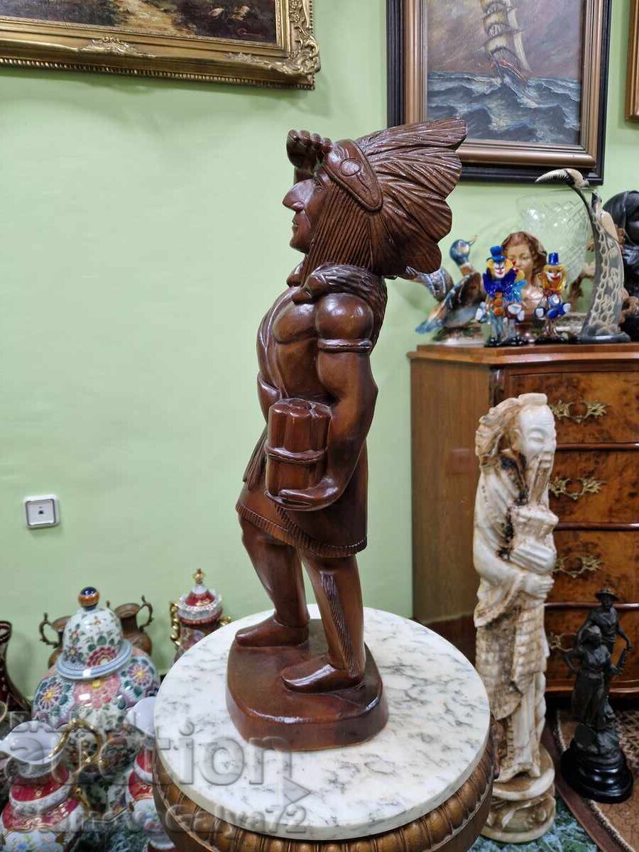 Large Antique Wooden Figure Statuette - 7