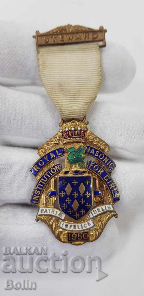 Παράδοση Συλλεκτικό μασονικό μετάλλιο, παράσημο, σήμα 1950, Αγγλία, Λονδίνο Παράδοση Συλλεκτικό μασονικό μετάλλιο, παράσημο, σήμα 1950, Αγγλία, Λονδίνο