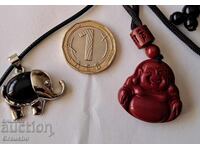 Cinnabar Buddha Pendants and Onyx Elephant