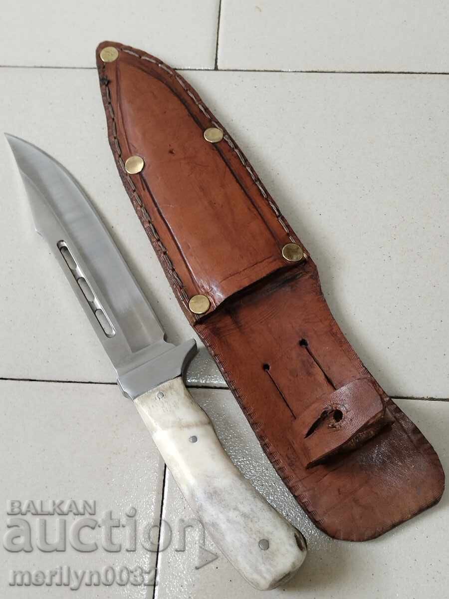 Cutit de vanatoare cu maner si maner din coarne de cerb - 7