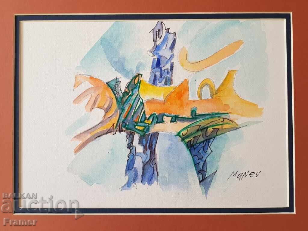 Νικόλα Μαnev 1940-2018 Κοσμική δομή υπογεγραμμένη ακουαρέλα με τιμή 750.00 BGN | € 383.47