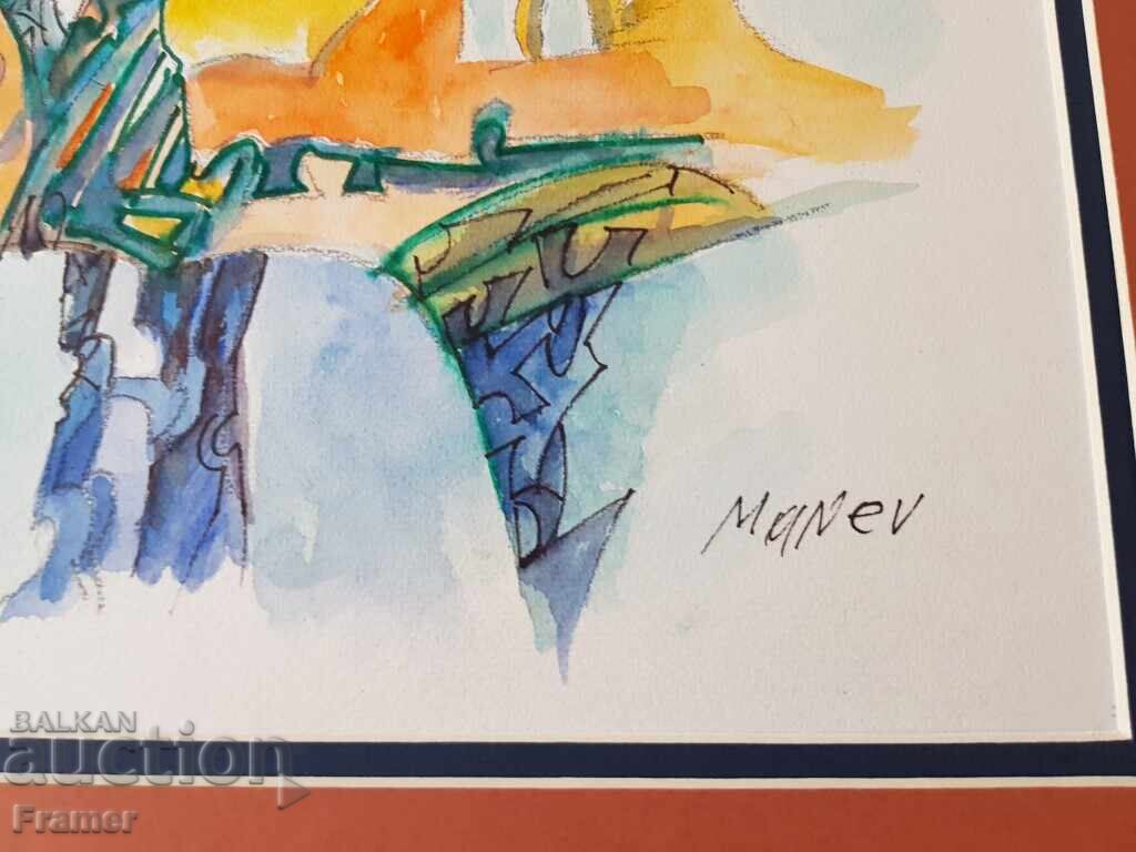 Δημοπρασία Νικόλα Μαnev 1940-2018 Κοσμική δομή υπογεγραμμένη ακουαρέλα