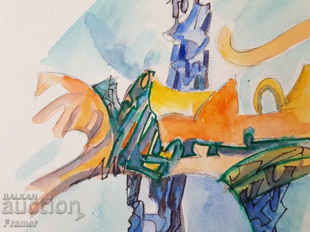 Νικόλα Μαnev 1940-2018 Κοσμική δομή υπογεγραμμένη ακουαρέλα - 5