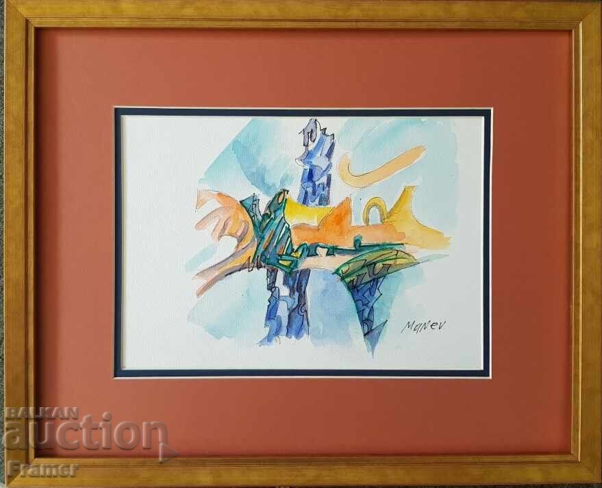 Νικόλα Μαnev 1940-2018 Κοσμική δομή υπογεγραμμένη ακουαρέλα