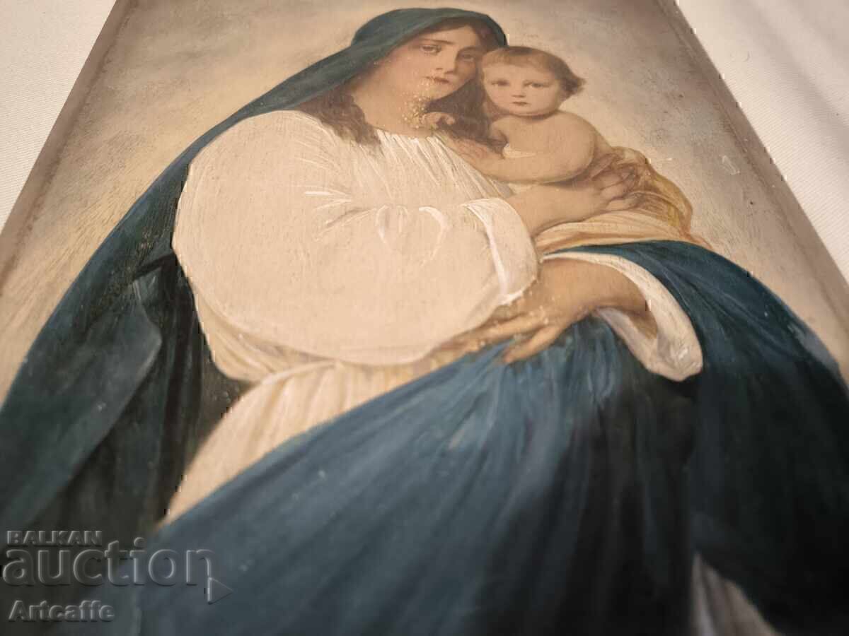 Licitație Frumoasă reproducere "Madonna cu Pruncul" pe lemn