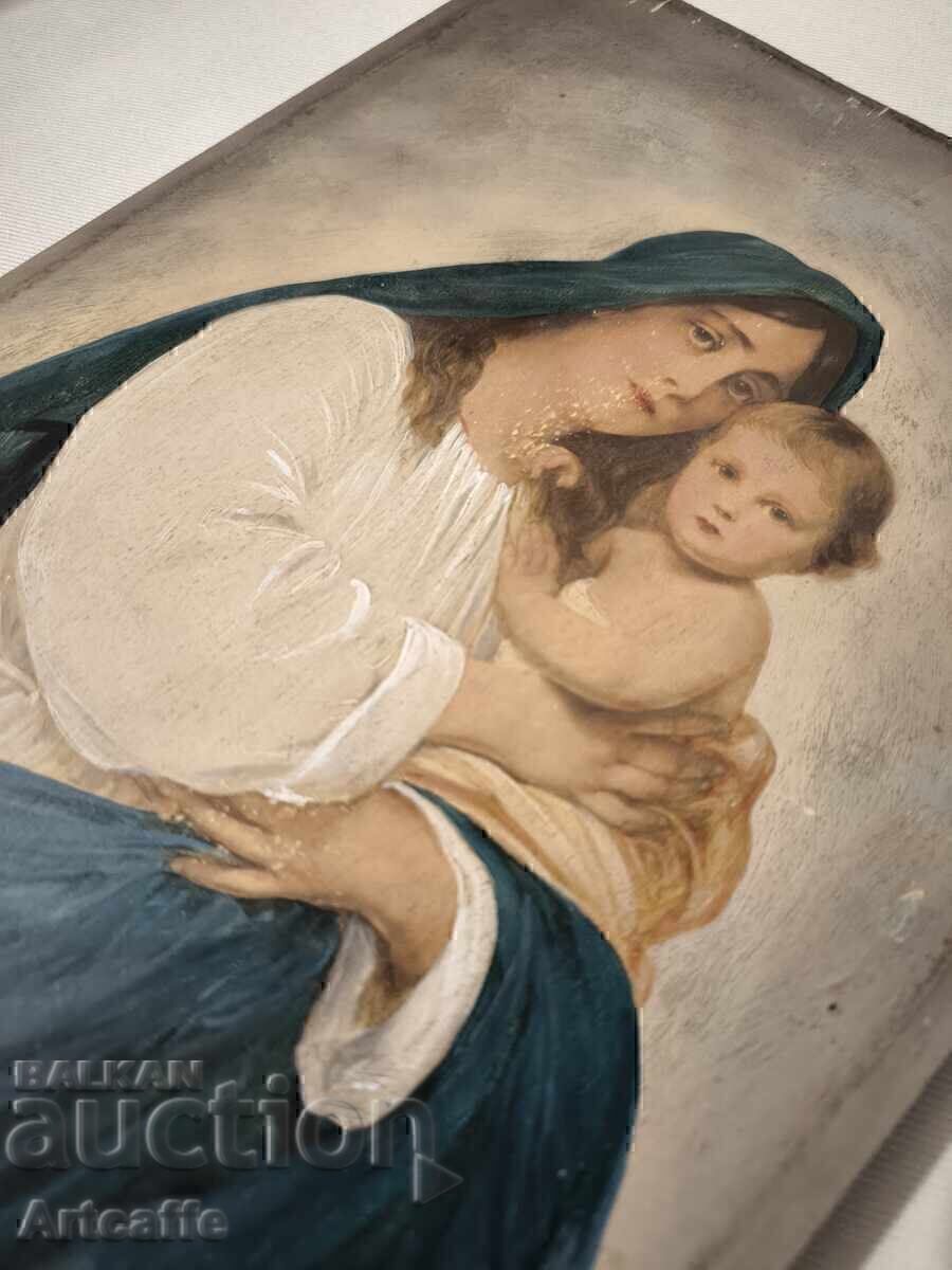 Frumoasă reproducere "Madonna cu Pruncul" pe lemn - 5