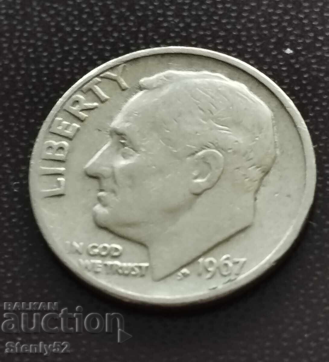 Un ban de 10 cenți SUA din 1967 Un ban de 10 cenți SUA din 1967