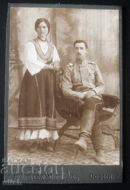 Old photo, hard cardboard, Sergeant, family, WWI, Fakirov