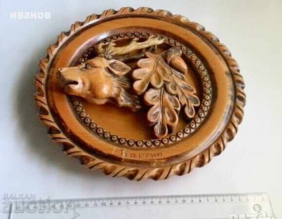 Wood carving panel - wall plate deer with price 345.00 BGN | € 176.40