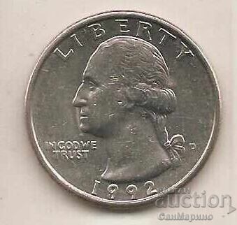 1І4 dolari SUA 1992 D* cu preț 0.70 BGN | € 0.36