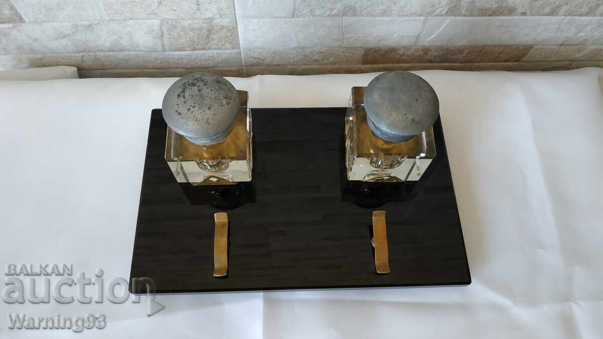 Old crystal inkwell - Antique - 5