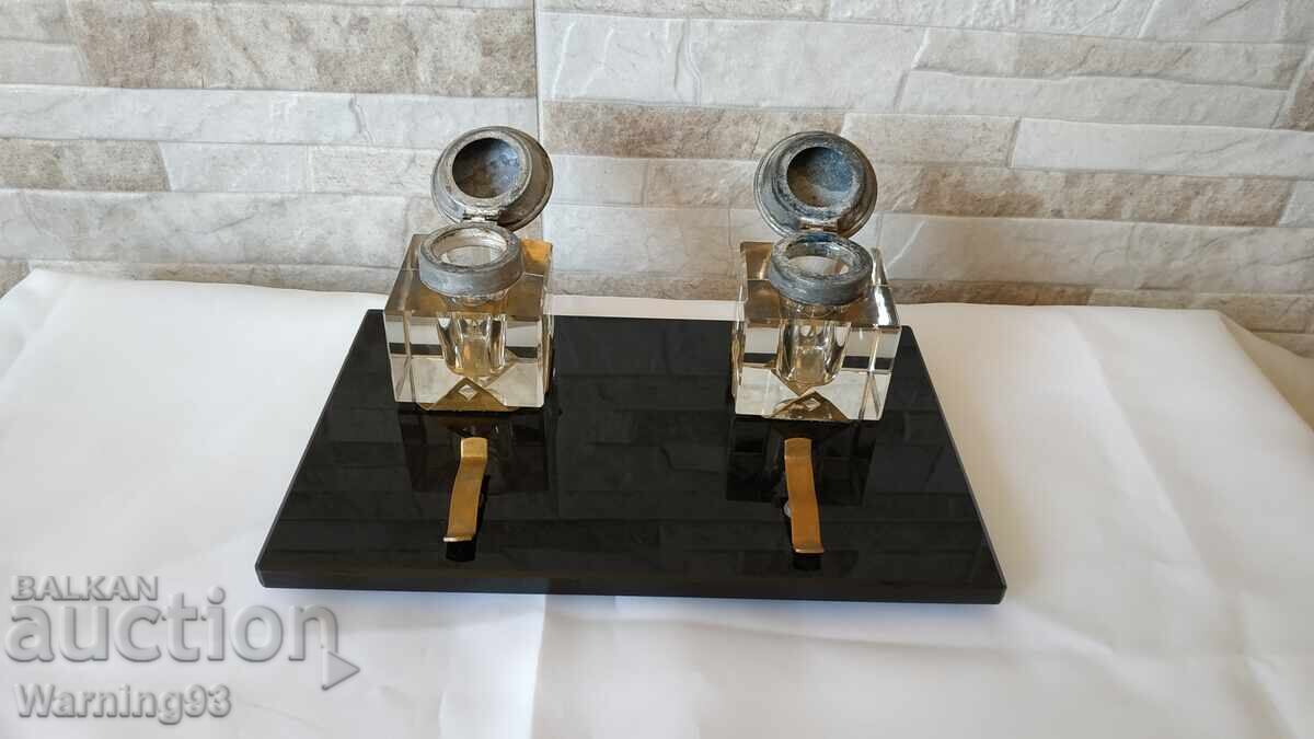 Old crystal inkwell - Antique - 6