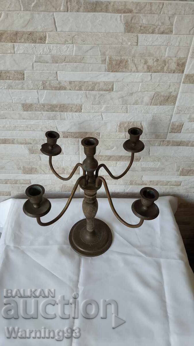 Доставка на Голям стар свещник - месинг и дърво - 34см - Антика Доставка на Голям стар свещник - месинг и дърво - 34см - Антика