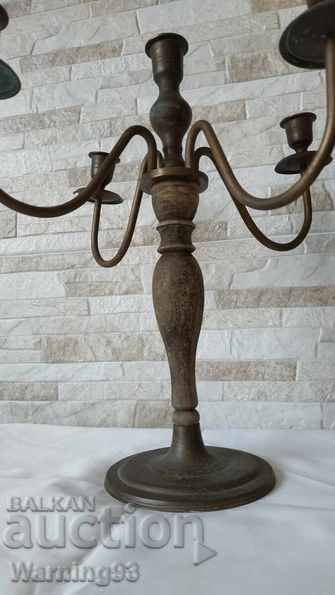 Голям стар свещник - месинг и дърво - 34см - Антика - 6 Голям стар свещник - месинг и дърво - 34см - Антика - 6