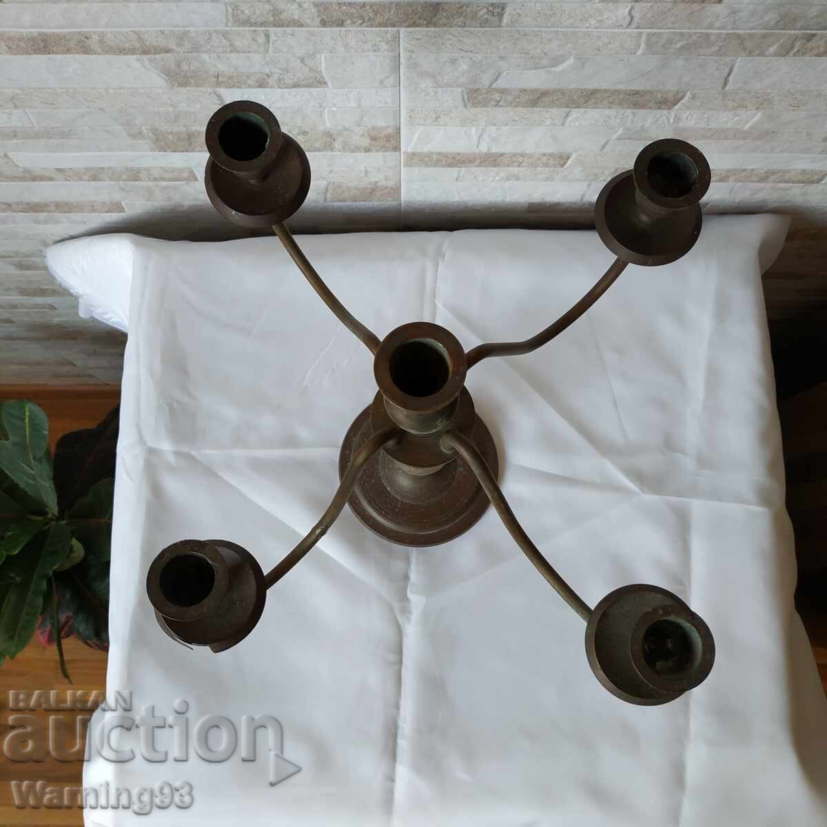 Голям стар свещник - месинг и дърво - 34см - Антика - 7 Голям стар свещник - месинг и дърво - 34см - Антика - 7