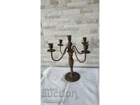 Голям стар свещник - месинг и дърво - 34см - Антика