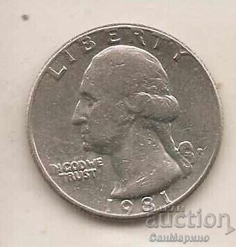 1І4 δολάρια ΗΠΑ 1981 P* με τιμή 0.70 BGN | € 0.36 1І4 δολάρια ΗΠΑ 1981 P* με τιμή 0.70 BGN | € 0.36